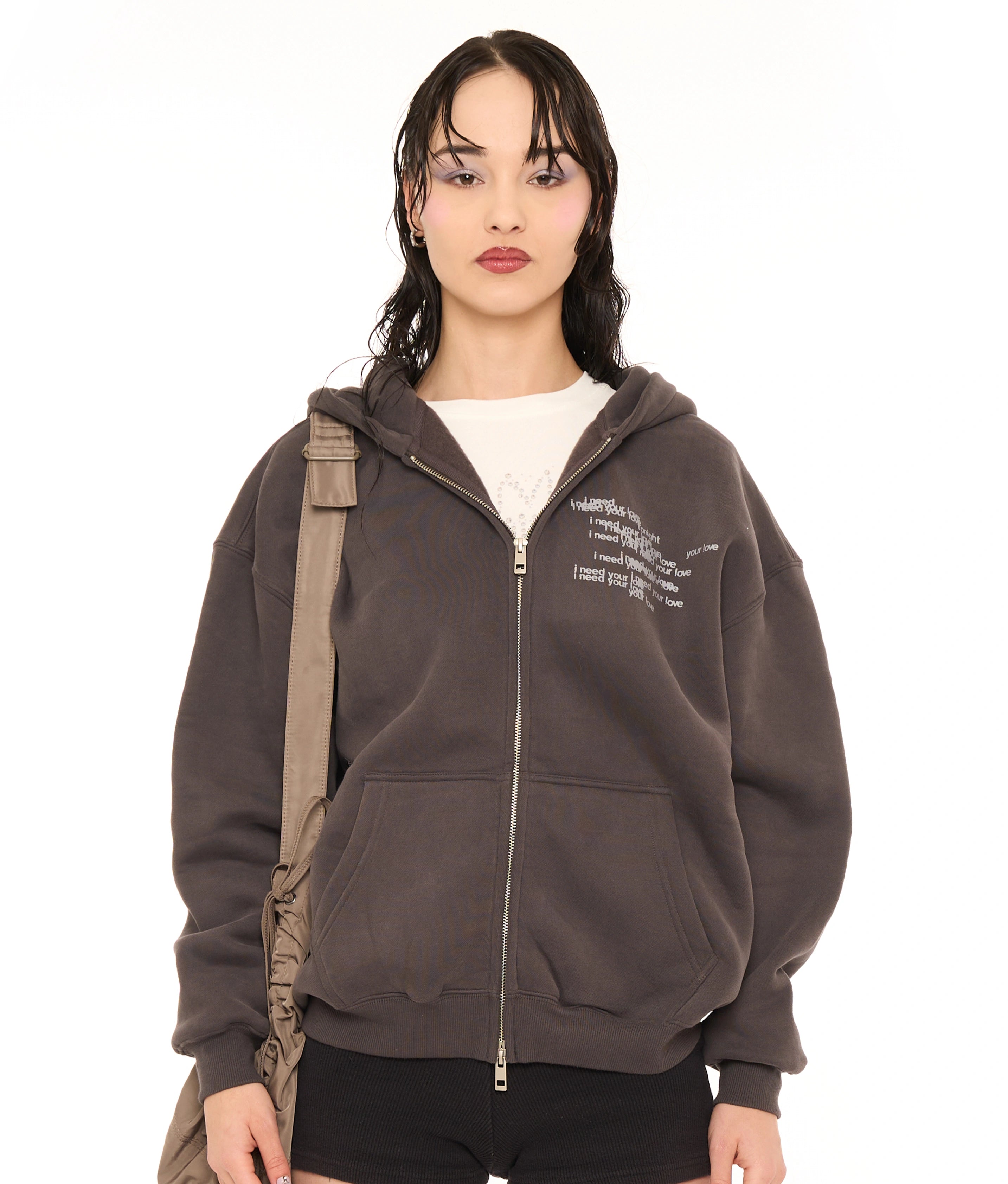 WHITE ROSES ZIP UP HOODIE