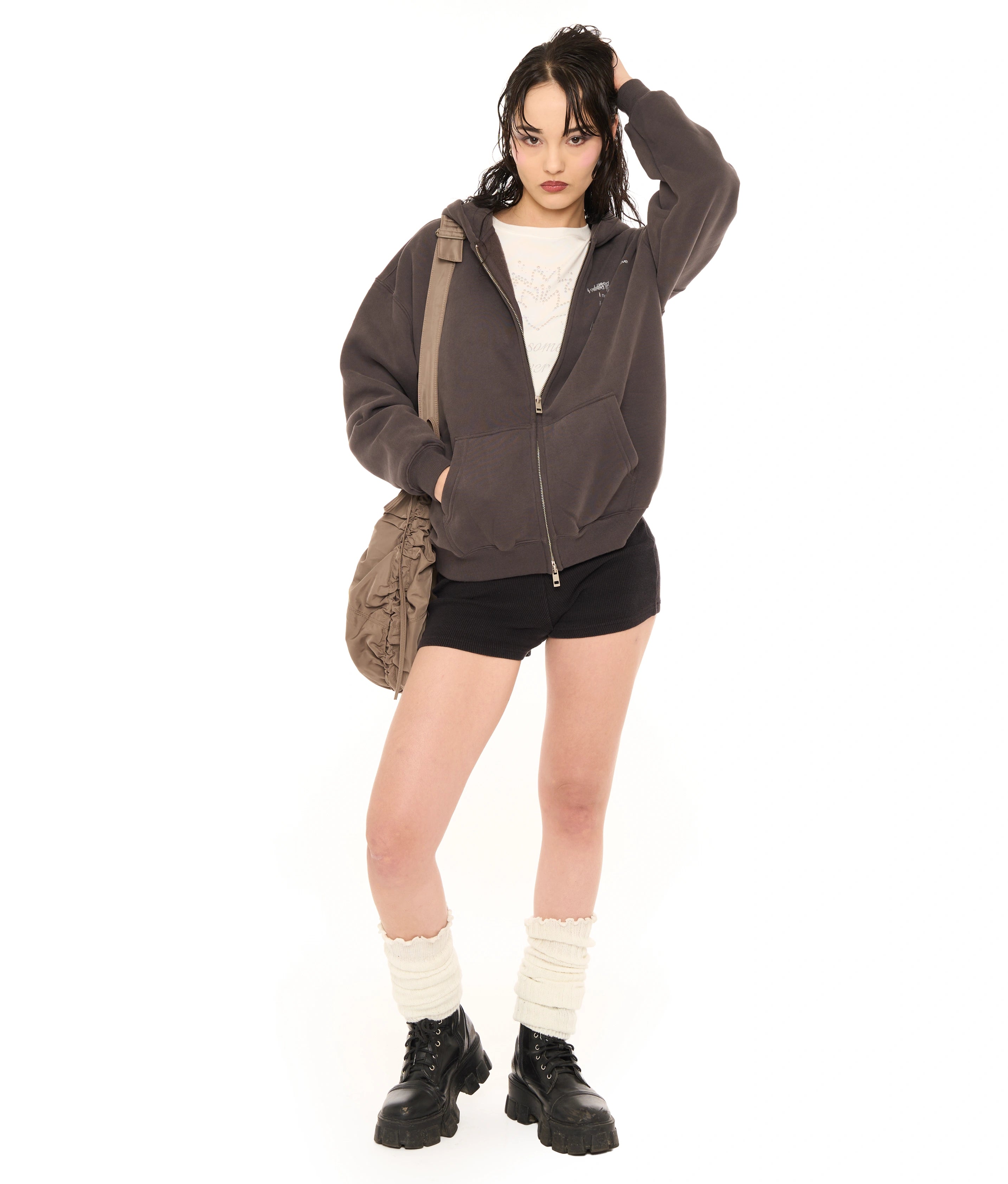 WHITE ROSES ZIP UP HOODIE
