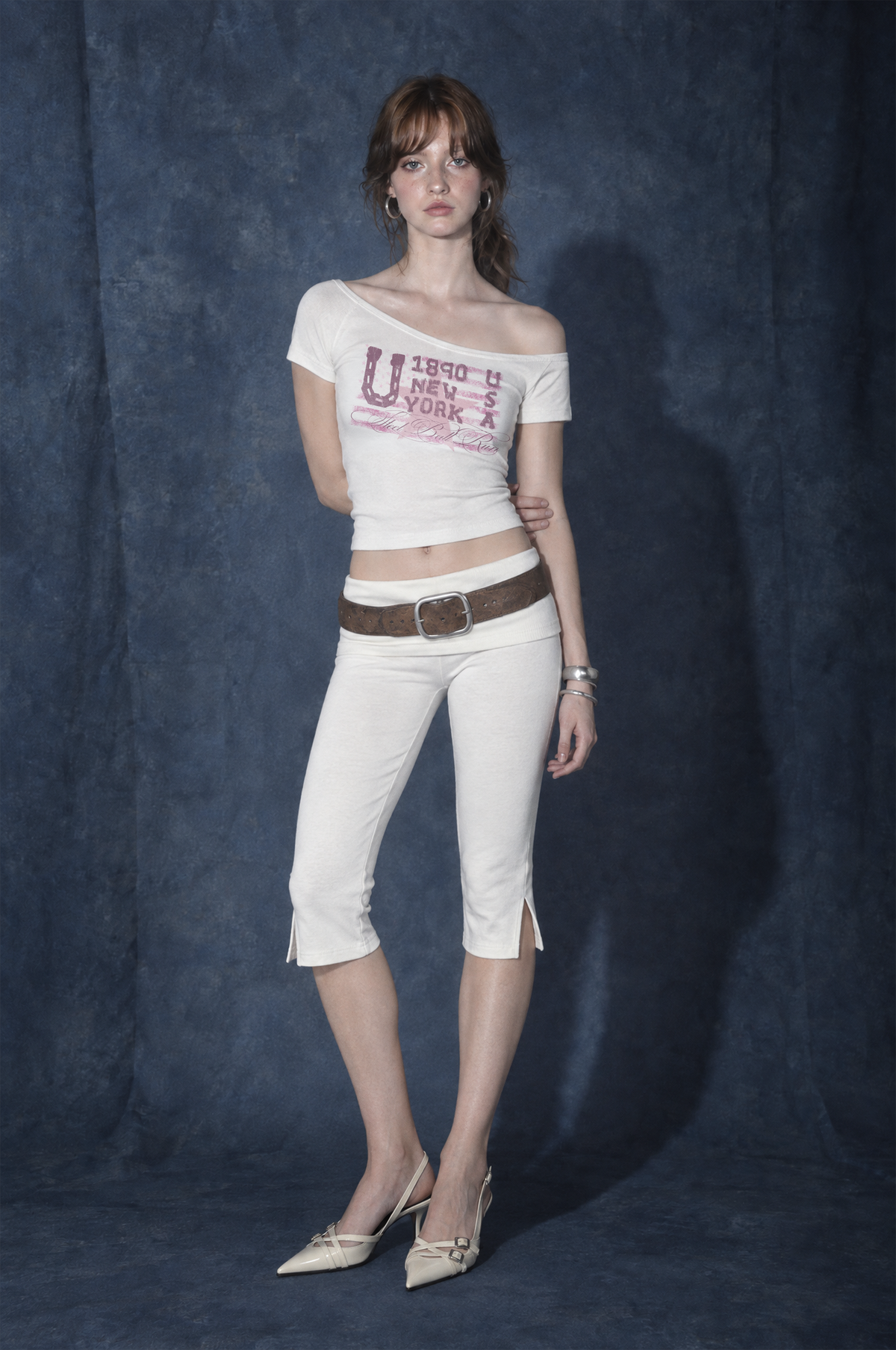 PATRIOT OFF SHOULDER CROPPED TEE