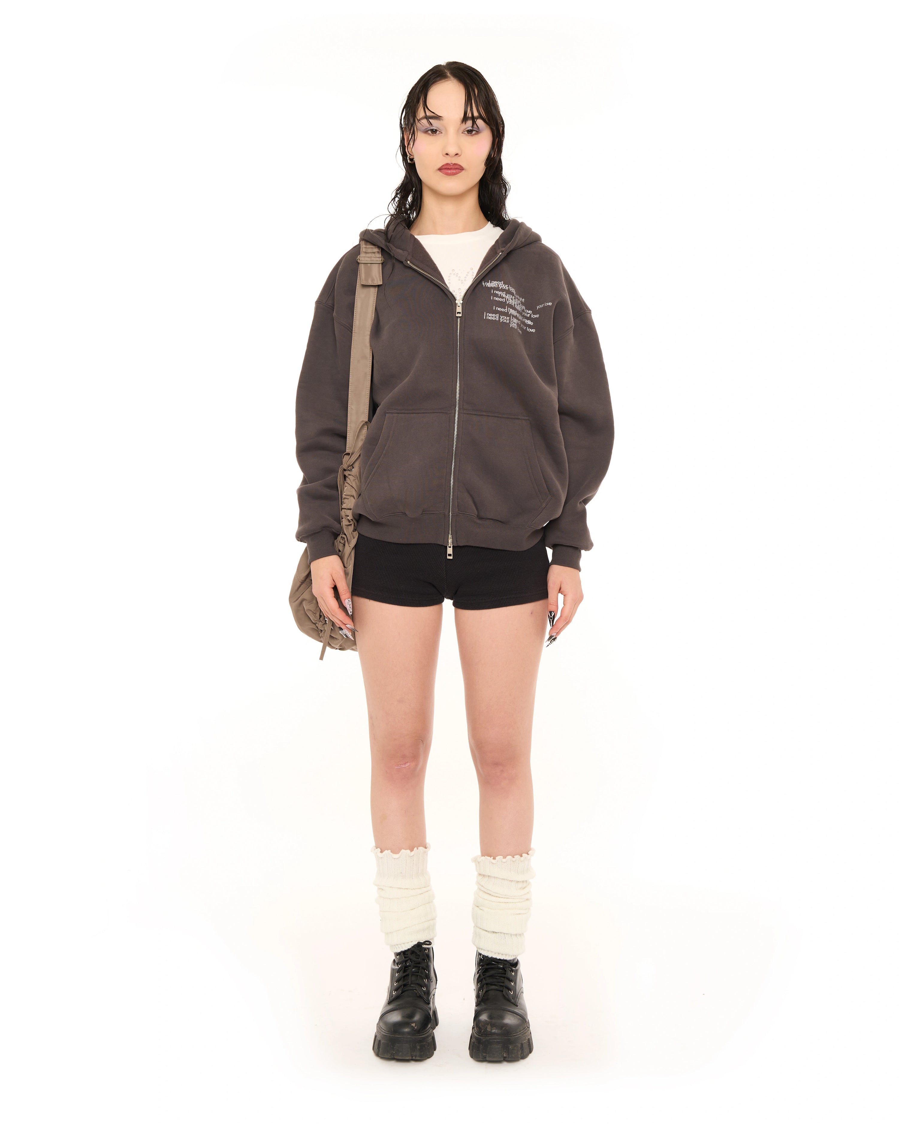 WHITE ROSES ZIP UP HOODIE