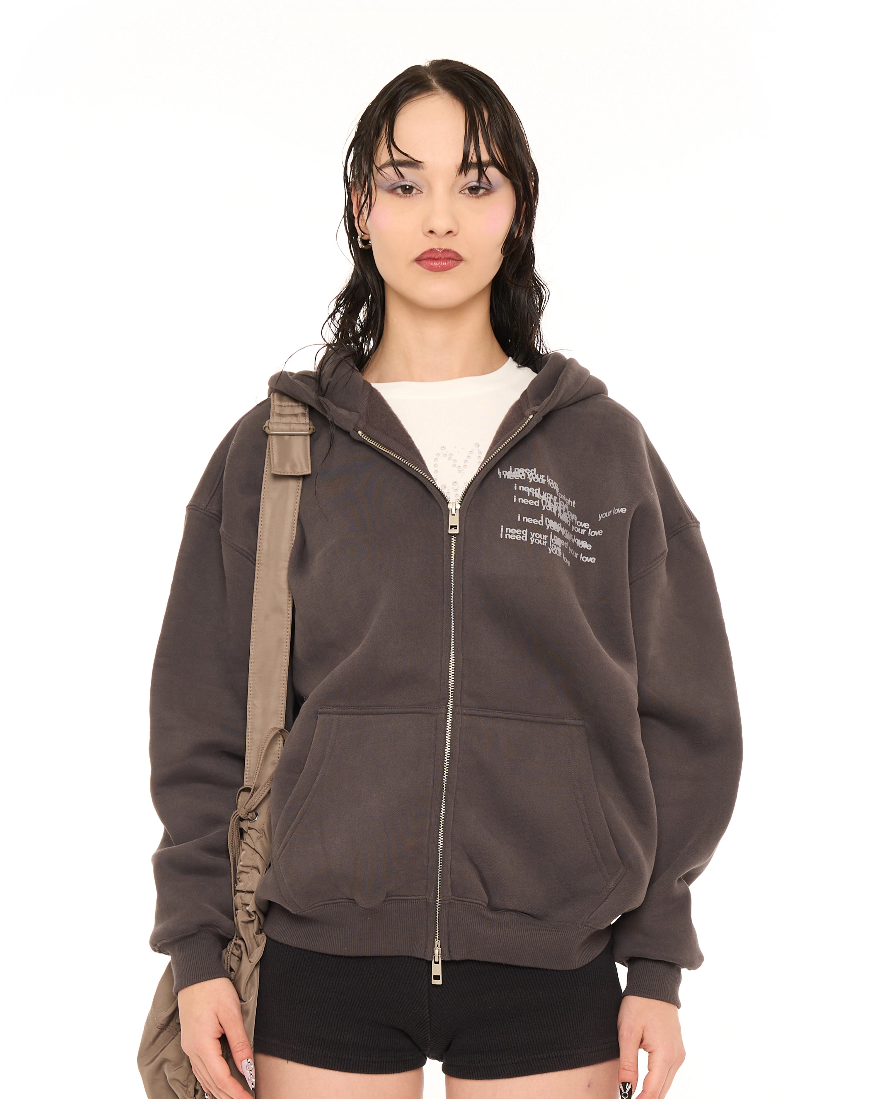 WHITE ROSES ZIP UP HOODIE